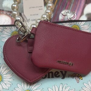 Madden Girl Maroon Coin Purse with Heart Keychain